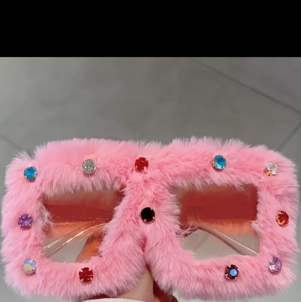 Fuzzy Pink Sunglasses with Colorful Gems